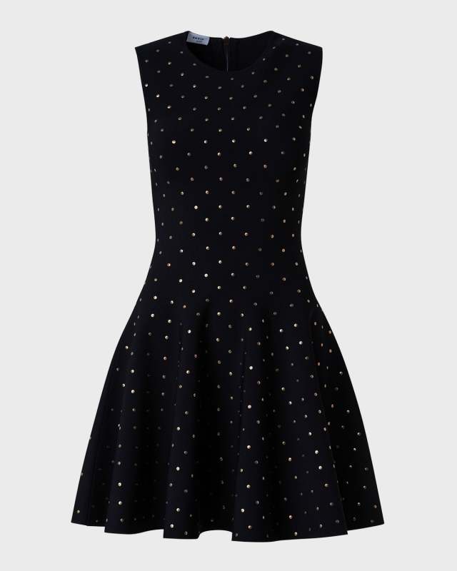 Polka Dot Stud-Embellished Flared Mini Dress